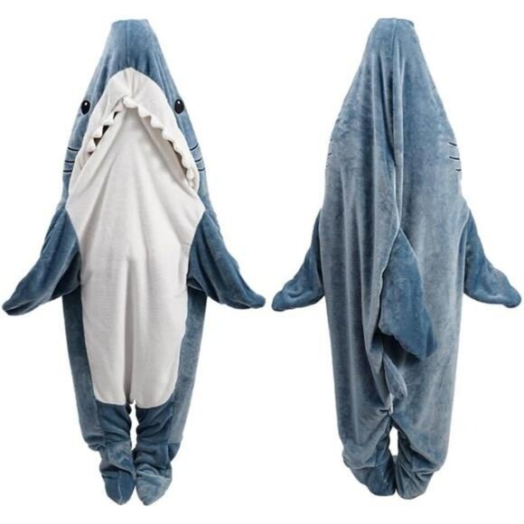 Shark Blanket Hoodie Wearable Sleeping Bag Costume for Kids or Adults Fleece - Picture 1 of 7